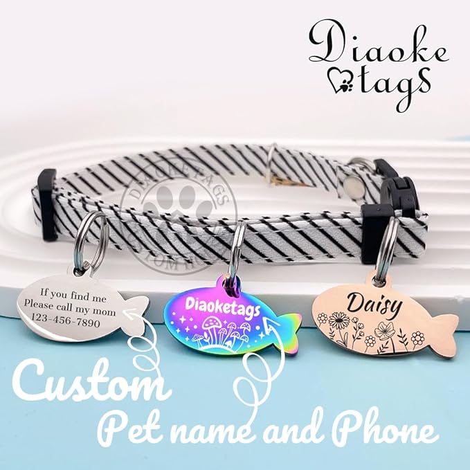 Stainless Steel Cat ID Tag Personalized Pet Tags with up to 4 Lines of Custom Text, Small Pet Mini Dog Cat Tag Lightweight, Engraved on Both Sides, Multiple Patterns Colors Size Options (Star)