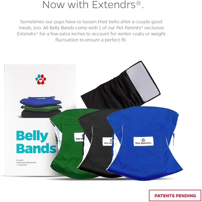 Pet Parents® Washable Belly Bands for Male Dogs (3pack) + Extendrs® of Durable Dog Diapers Male, Premium Male Dog Diapers & Dog Wraps (Large, Gentlemen)