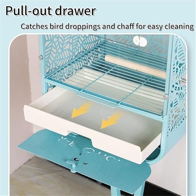 Metal Birdcage with Stand, Decorative Small Bird Cage for Parakeets, Cockatiels, Budgies, Indoor Bird Decor for Home(Blue)