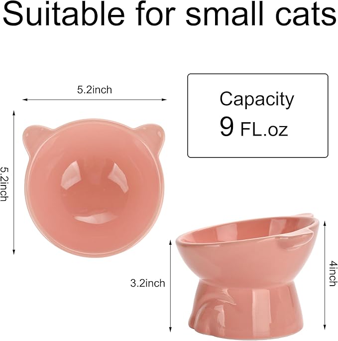 Elevated Cat Food Bowl,9 Oz Ceramic Raised and Tilted Water Bowl,Anti Vomiting and Protect Pets Spines Dishes for Fat Faced Cat, Indoor Cats,Kitten,Small Dog (White)