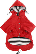 Dog Zip Up Raincoat with Reflective, Rain/Water Resistant, Adjustable Drawstring, Removable Hood, Raincoats with Legs 8lbs to 80lbs Available - Red - Large