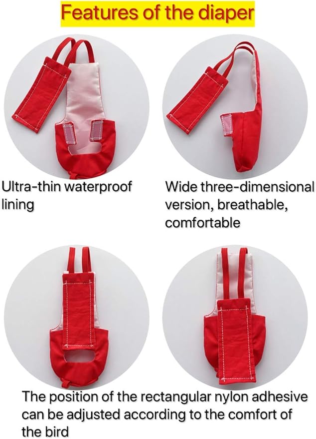 Parrot Diaper Bird Flight Suit, Bird Clothes, Waterproof Lining Pet Bird Supplies (XL, Red)