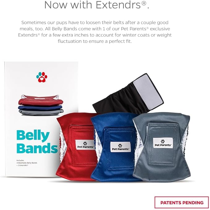 Pet Parents® Washable Belly Bands for Male Dogs (3pack) + Extendrs® of Durable Dog Diapers Male, Premium Male Dog Diapers & Dog Wraps (X-Small, Kingsmen)