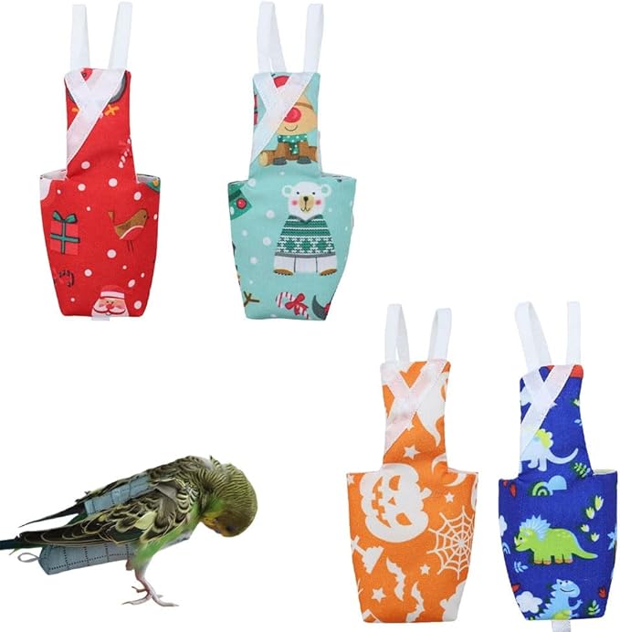 4pcs Bird Diaper Parrot Flight Suit with Waterproof Inner Layer Pigeon Pants Parrot Nappy Reusable Cockatiel Clothes Adjustable for Parakeet Mini Macaw Budgie Canary - color2 L