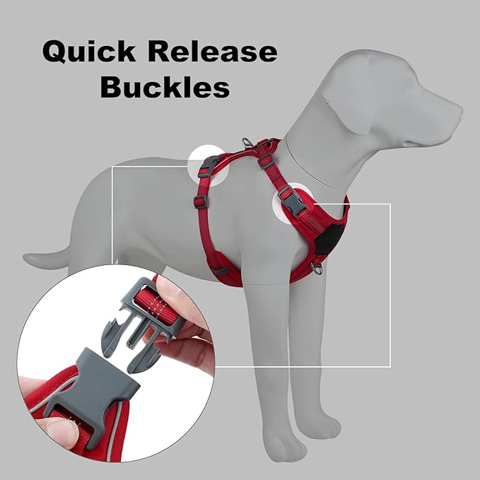 Plutus Pet No Pull Dog Harness, Release at Neck, Soft Padded, Reflective Adjustable Dog Vest Harness for Small, Medium, Large Dogs(Red, S)