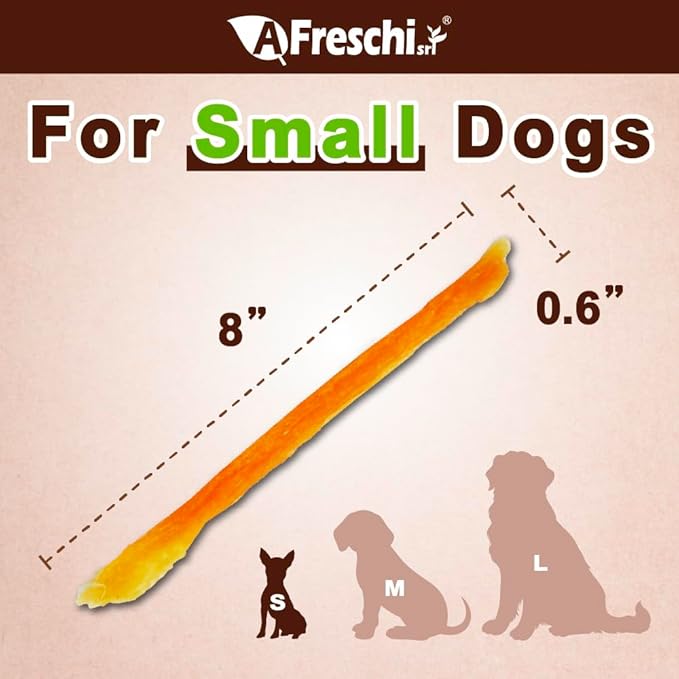 A Freschi srl Turkey Tendons for Dogs, USA-Sourced, Healthy Dog Treats, Rawhide-Free Puppy Chews, Long Lasting, All Natural, Hypoallergenic Dog Treats for Small Breeds, 3.53 oz Pack Strips