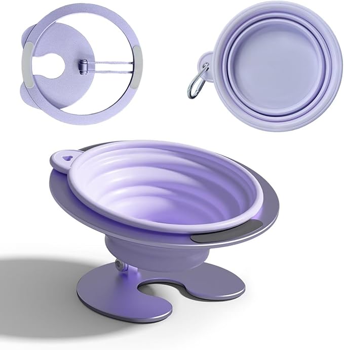 Collapsible Elevated Cat Dog Food Bowl, Portable Raised Pet Food Water Dish with Collapsible Stand, Adjustable Tilted Food Feeder for Pets, Whisker Friendly Cat Feeding Watering Dish for Travelling