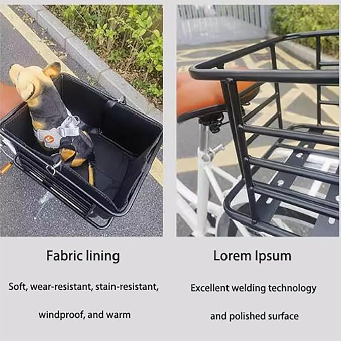 Dog Bicycle Basket Rear Rack – Heavy-Duty Steel Pet Seat with Safety Strap, Comfy Liner & Cargo Use – Small Dog/Cat Bike Carrier, Easy Install