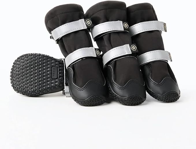 Spark Paws Dog Shoes, Waterproof Dog Boots for Medium to Large Dogs, Non Slip, Breathable Dog Booties and Paw Protectors - 4PCS Doggie Hiking Boots with Reflective Straps - Black, Size 6
