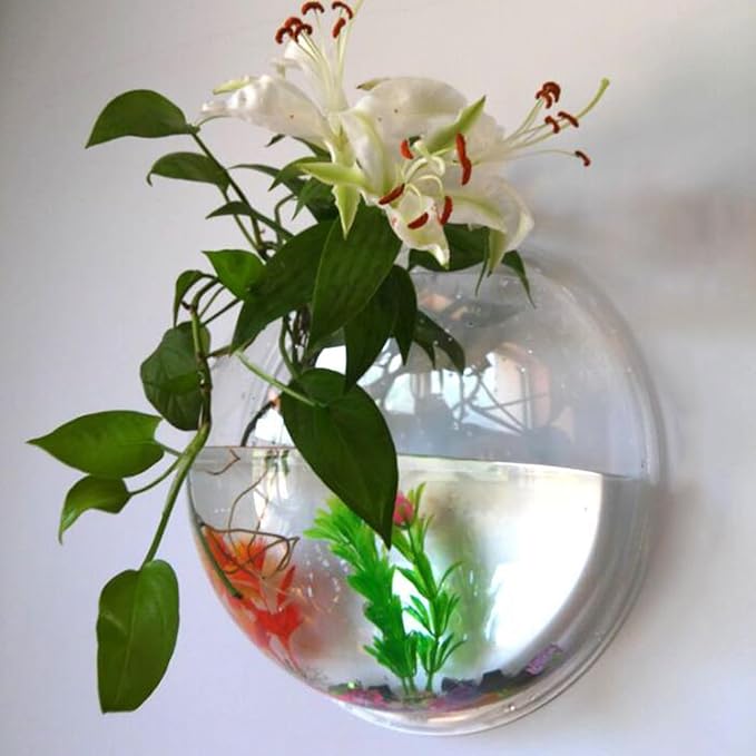 Wall Mounted Fish Bowl Hanging Betta for Aquarium Wall Decor Plant Fish Bubble Bowls Clear Acrylic 5.9" 7.7" 10.2"