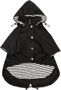 Morezi Dog Zip Up Raincoat with Reflective Buttons, Rain/Water Resistant, Adjustable Drawstring, Removable Hood, Raincoats with Legs 8lbs to 80lbs Available - Black - XL
