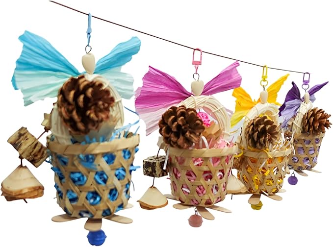 Bird Toys Foraging Shredder Hanging Toys Rope Perch with Bell Parakeet Toy Parrot Swing Climbing Standing Toys Bird Cage Accessories for Conure Cockatiel Budgies Lovebird, Pink
