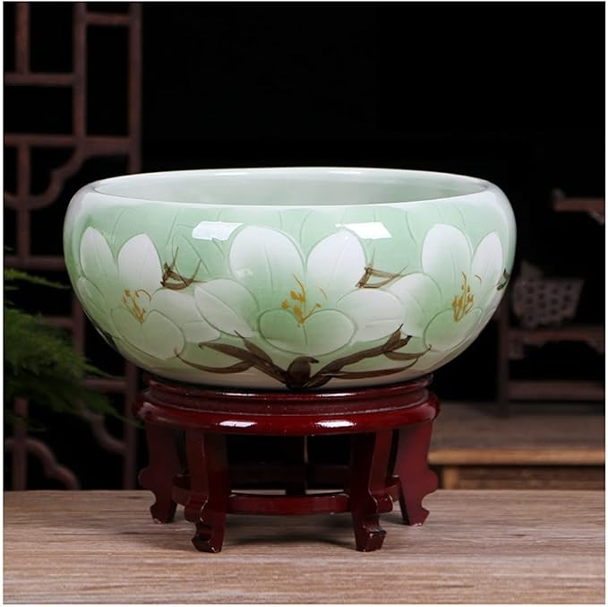 Fish Tank Ceramic Goldfish Bowl Fish Tank Living Room Home Desktop Fish Culture Cylinder Feng Shui Lucky Fish Bowl Glass Fish Tank(A,32CM)