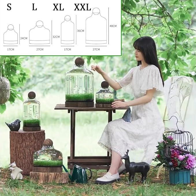 Glass Aquarium, Miniature Landscape Terrarium Glass Fish Tank with Wooden Base, Modern Betta Fish Tank, Small Aquarium for Home and Office Decoration,S