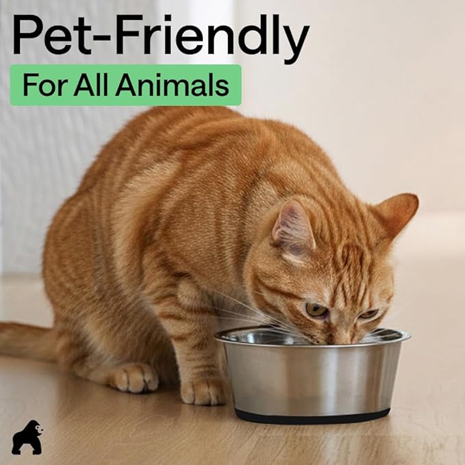 GORILLA GRIP Dog Bowls, Heavy Duty 304 Stainless Steel, Holds 4 Cups Each (32 fl oz) Food and Water Bowl for Feeding Dogs and Cats, Dishwasher Safe, Rust Resistant, BPA Free Rubber Base Set of 2 Black