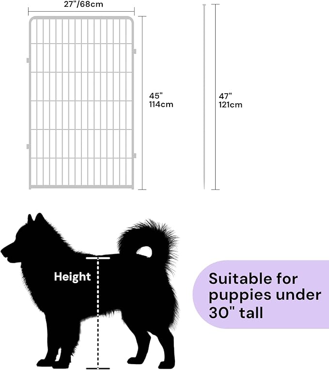 SunsGrove Indoor Dog Playpen, 45 Inch 2 Panels Play Pen for Large Dogs, Easy Setup Anti-Rust Pet Fence, White
