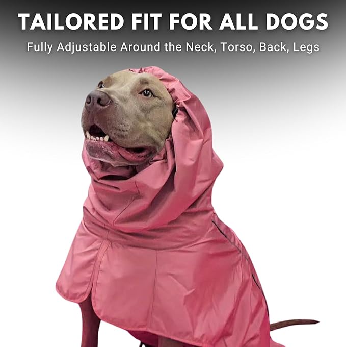 Spark Paws Dog Raincoat, Waterproof Windproof Rain Jacket, for Small Medium Large Extra Large Dogs, Reflective Breathable Full-Body Coverage Dry Suit - Sea Pink, L