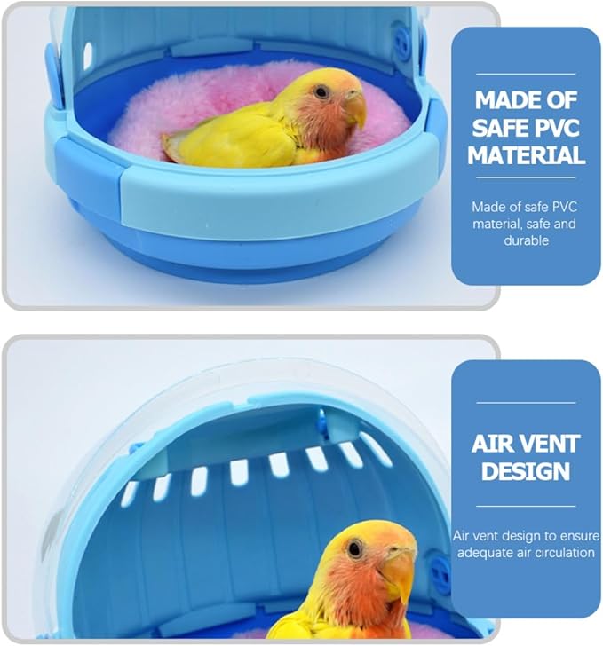 HEMOTON Handheld Parrot Carrier Cage with Blue Plush Nest Small Portable Birds Travel Cage for Budgie Cockatiel Parrotlets