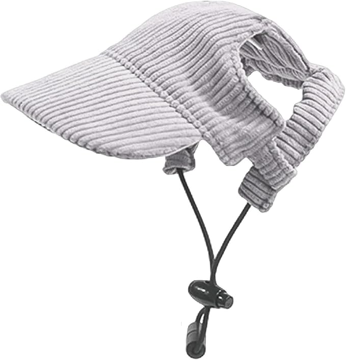 Dog Baseball Cap, Dog Cat Summer Beach Visor Hat with Ear Holes, Adjustable Puppy Sunbonnet Headdress (Grey, Medium)