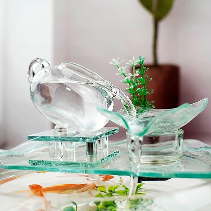 Fish Tabk Goldfish Bowl Fish Tank Goldfish Flowing Water Ornament Glass Mini Desktop Home Living Room Aquarium Starter Kits Cool Fish Tank(Color:A)