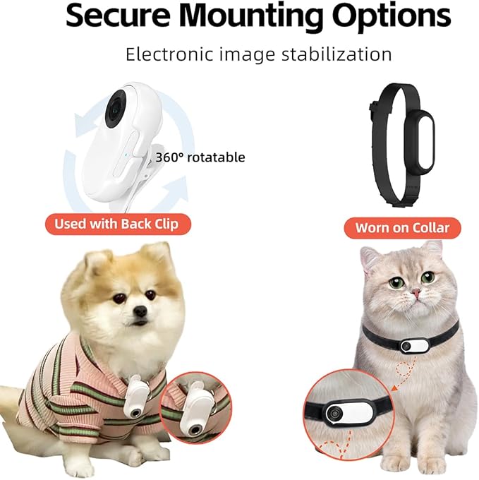 MANON ROSA Pet Collar Camera, Mini Action Camera with 64G SDCard, HD1080P Wireless Dog Cat Collar Camera for Video Records Tracker Monitor, Supports USB& OTG Connection (Black)
