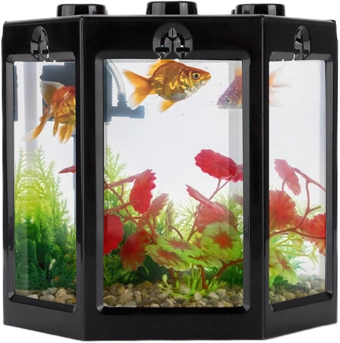 Small Fish Tank, Betta Aquarium Mini Fish Tank for Shrimp Golden Fish Tank for Office Decoration (Black)