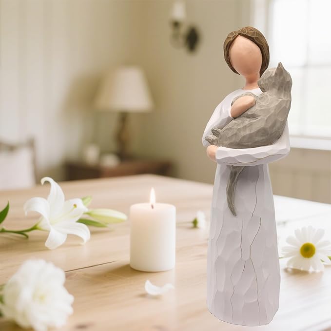 FRUMOASA Cat Memorial Gifts, Loss of Cat Sympathy Gifts for Cat Mom, Pet Cat Remembrance Gifts, Collectible Hand-Painted Cat Angel Figurine Statue for Cat Lovers in Memory of Passing Away Cat
