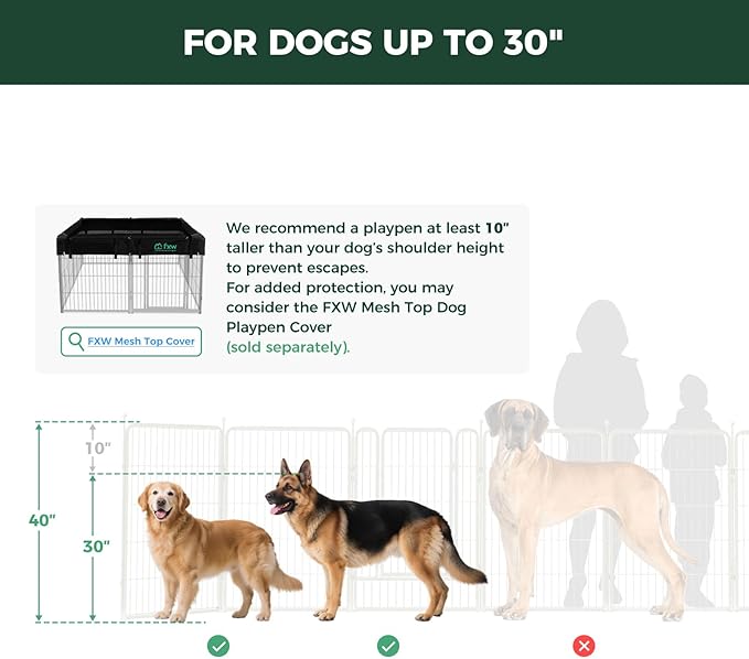 FXW Rollick Unleashed Dog Playpen for Indoor, Yard, RV Camping, 40 inch 24 Panels for Medium and Large Dogs, White│Patented