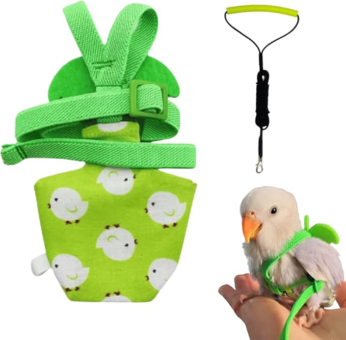 Adjustable Bird Diaper Harness Flight Suit Clothes with 80 Inch Flying Leash Rope for Parrots Conure Cockatiel (Green,Pigeon)