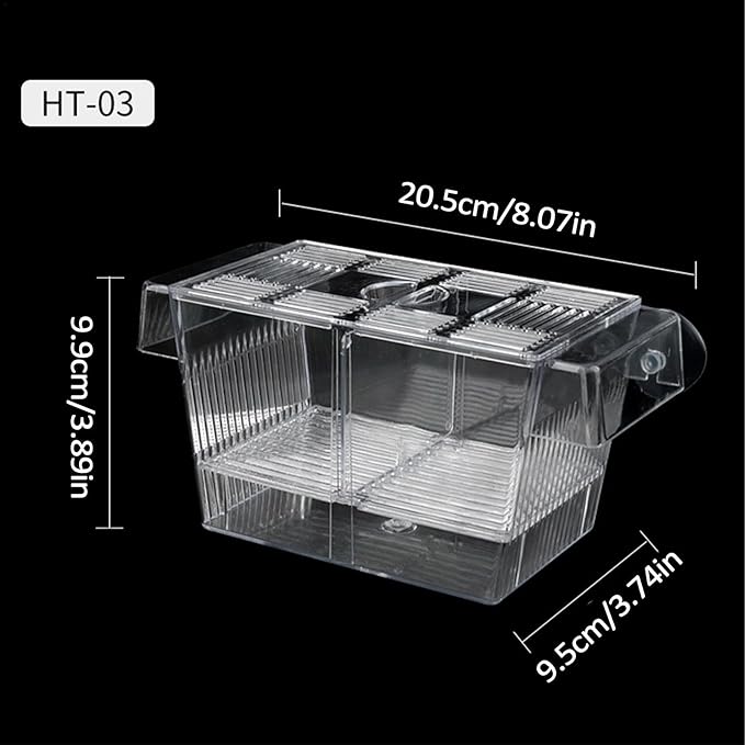 1/2 Fish Breeding Box - Aquarium Breeder Box, Fish Acclimation Box with 2 Suction Cups | Easily Install Fish Isolation Box, Acrylic Aquarium Hatchery Incubator for Baby Fishes Shrimp Betta Guppy