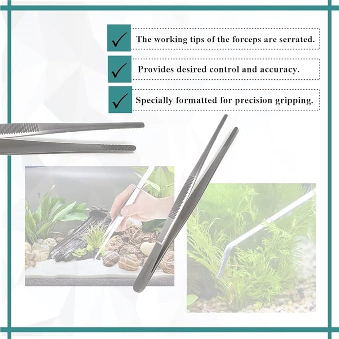 Reptile Feeding Tongs Straight Aquarium Tweezers Anti-Rust Thickened Stainless Steel Forceps, for Terrarium, Fish Tank, Snakes/Lizards/Gecko, Planting By HTI (5")
