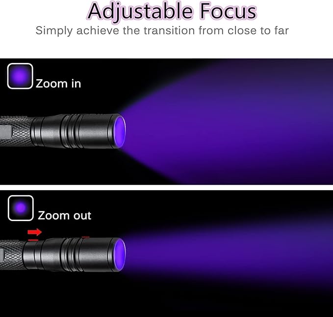 UV Flashlight Pen, LED 395nm Ultraviolet Flashlight, Zoomable Blacklight, IP54 Waterproof Detector for Pet Urine, Cat Dog Stains, Bed Bug, Household - 2 Pack