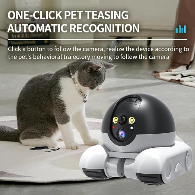 Yunir Moving Camera Robot,1080P Double Lens Robot Camera with Wheels, App Remote Control, Two Way Talk, 5200mAh Long Battery,WiFi Pet for Cats Dogs