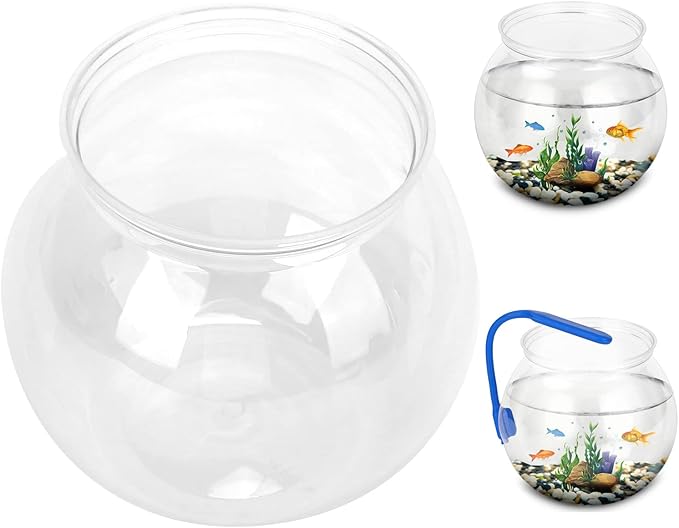 Mini Fish ,Classic Drum Fish Bowl Transparent Plastic Round Bowl Aquarium 360° View of Aquarium Centerpiece or Terrarium 8.27x7 Inch(L)