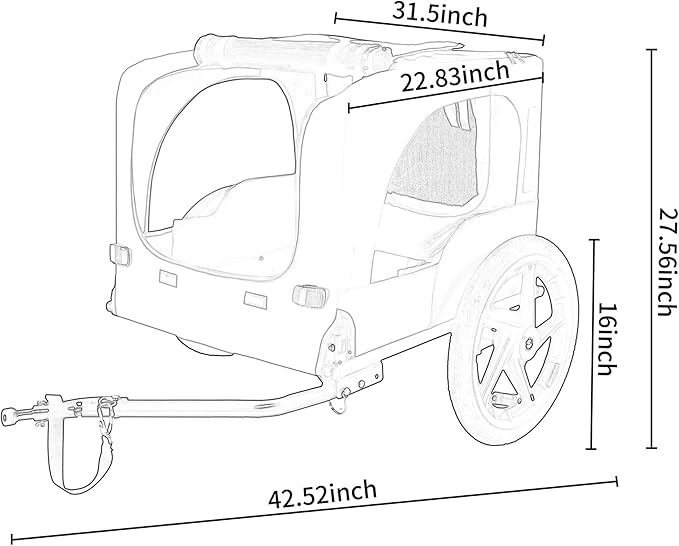 Anwick Dog Bike Trailer, Heavy Duty Dog Trailer for Bicycle, Cart Pet Bike Carrier with 3 Doors, 16" Wheels, Flag, Collapsible to Store, Pet Cart Bicycle Carrier for Small and Medium Pets