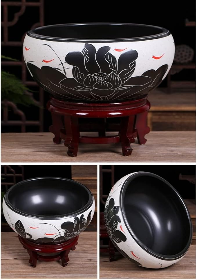 Fish Tank Aquarium Fish Tankchinese Style Ceramic Goldfish Bowl Home Living Room Office Desktop Fish Culture Bowl Aquarium Starter Kits Fish Tank Decor(B,41CM)