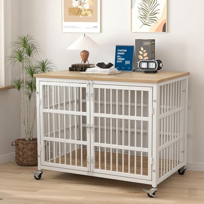 42" Dog Crate Furniture, Heavy Duty Dog Kennel Indoor for Large Dogs, Escape-Proof and Chew-Proof Wooden Dog Cage for high Anxiety Dog, Decorate House as TV Stand, End Table