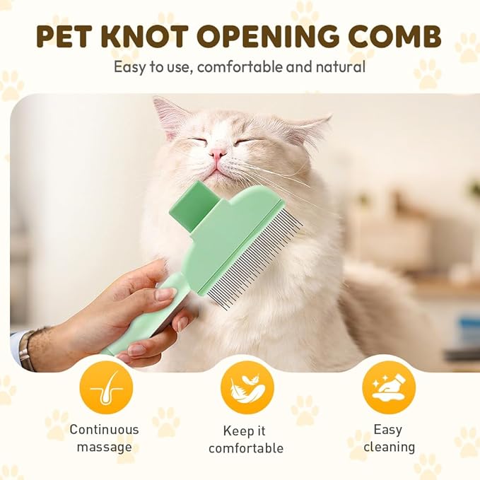 Self Cleaning Pet Hair Removal Comb, Pet Comb with Long Short Stainless Steel Metal Teeth, Cat Grooming Brush, Pet Grooming Supplies for Cat, dog (Yellow-1 pcs)