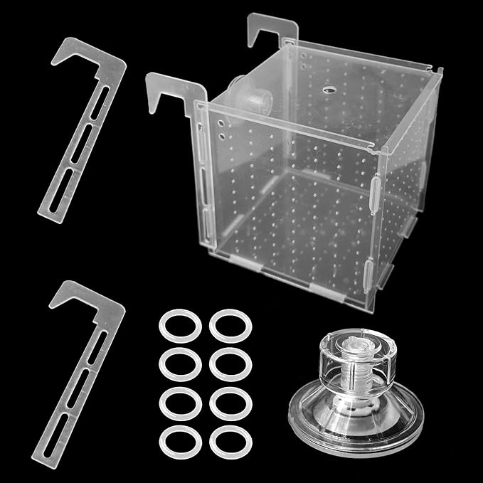 4.7 x 4.7 x 4.7 inch Acrylic Fish Breeding Box, Transparent Isolation Hatchery Incubator with Suction Cups for Guppy Shrimp Small Baby Fishes Aquarium Nursery Tank