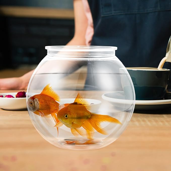 Transparent Plastic Fish Tank Small Round Aquarium for Household Goldfish with Break-Resistant Design Clear Fishbowl for Desk and Home Decoration 7 X 7 X 6.3