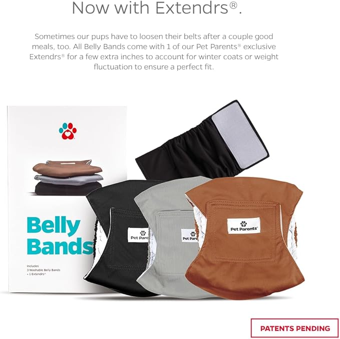 Pet Parents® Washable Belly Bands for Male Dogs (3pack) + Extendrs® of Durable Dog Diapers Male, Premium Male Dog Diapers & Dog Wraps (Medium, Natural)