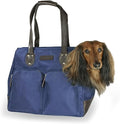 DJANGO Waxed Canvas & Leather Dog Carrier Tote Bag – Premium Soft-Sided Travel Dog Purse with Safety Leash, WR Lining, & Large Zipper Pockets – Everyday Pet Carrier for Small Dogs (Navy Blue, Medium)