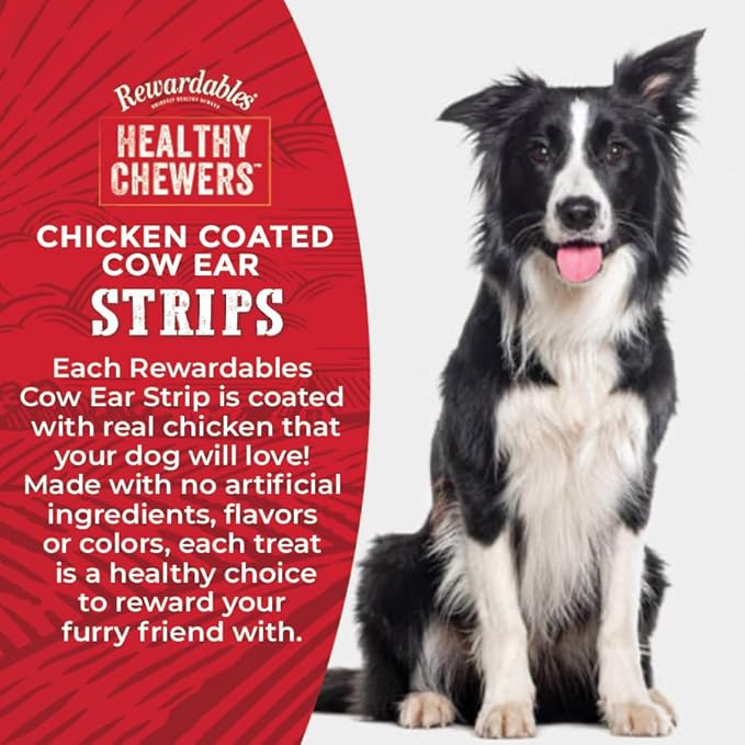 Chicken Coated Cow Ear Strips - Treats for Dogs - 1 Pound Bag