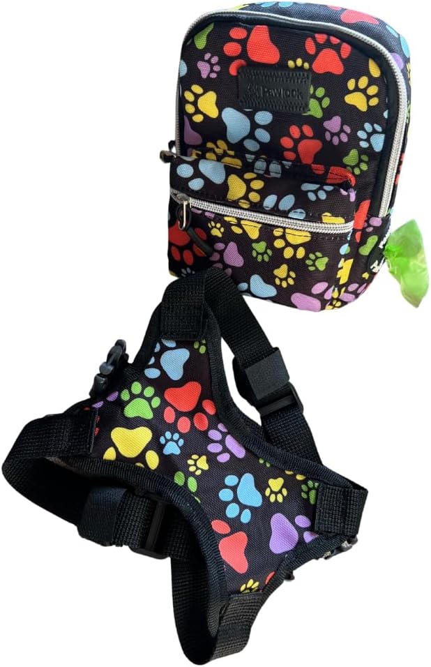 PawLook Dog Backpack to Wear with Chest Harness Self Carrier dogbag with Additional Pocket for Poop Bag Anti Slip Stylish Dog Bag for Your pet Street Smart Serie Pawsup Orange Small
