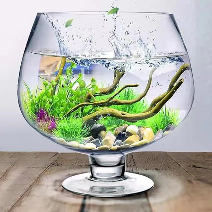 Transparent Glass Fish Bowl Vase, Multi-Function Betta Tank, Desktop Goldfish Aquarium, Hydroponic Plant Pot, Wine Glass Shape, Home Office Decor