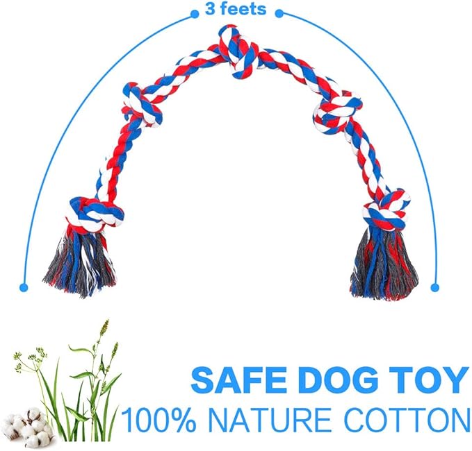 Bmag Dog Rope Toys for Aggressive Chewers, Interactive Heavy Duty Dog Toys for Medium Large Dogs, Tough Twisted Rope Toy with 5 Knots (Red)