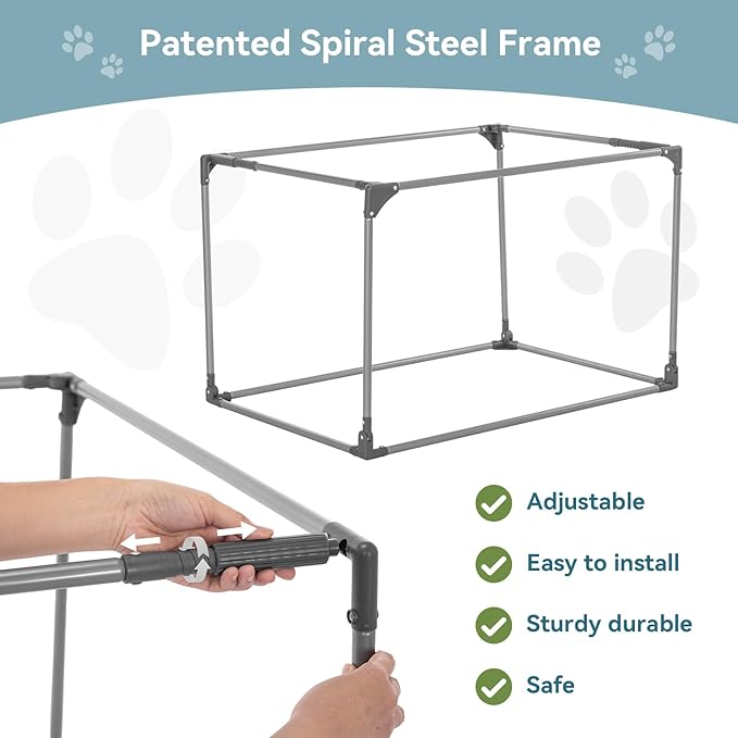 PETSFIT Portable Dog Crate for Medium Dogs, – 30" Soft Dog Travel Crates with Lockable Zippers & Thicken Mat, Adjustable Patented Spiral Steel Frame, Collapsible Kennel for Indoor & Outdoor
