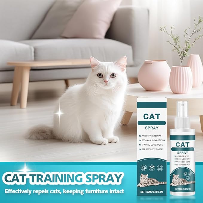 Effective Cat Deterrent Spray, Natural Cat Repellent Indoor Outdoor, Safe Cats Scratch Deterrent for Furniture, Cats Spray Deterrents for Urine Marking in House, 3.38 FL Oz (2)