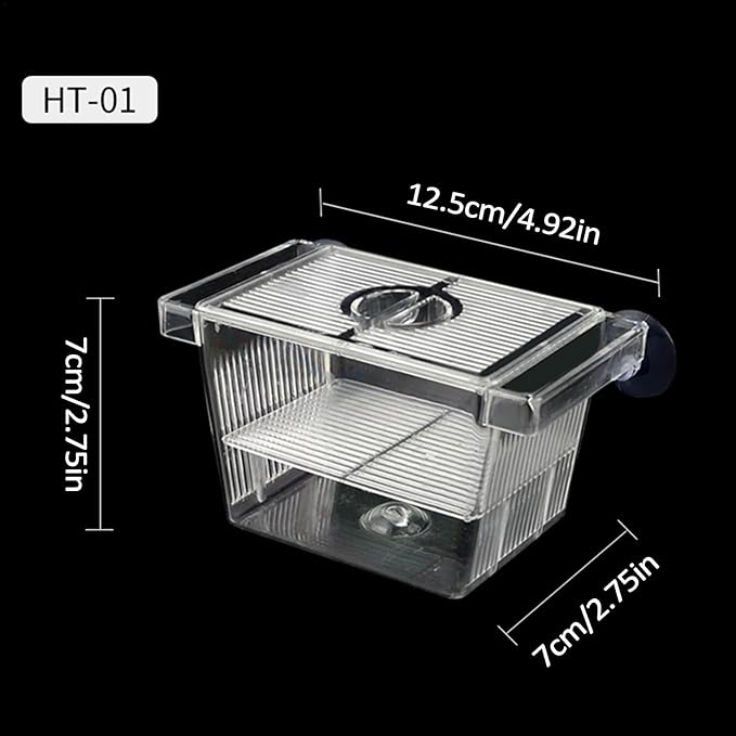 1/2 Fish Acclimation Box - Acrylic Hatchery Incubator Tank, Fish Breeder Box with 2 Suction Cups | Easily Install Breeding Isolation Box, Floating Breeding Box for Baby Fishes Shrimp Betta Guppy