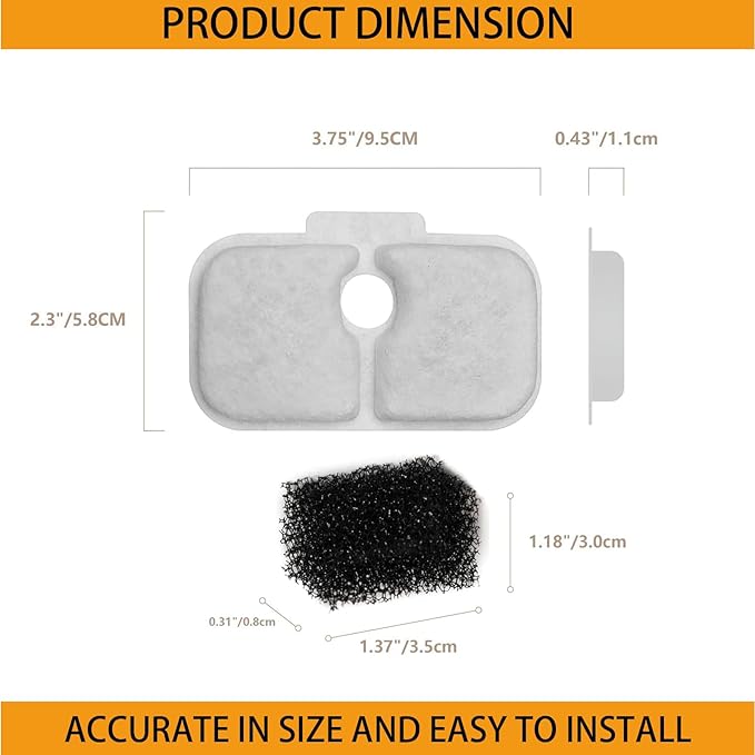 12 Packs Cat Water Fountain Filter Replacement Compatible with Dockstream Cat Water Fountain PLWF005/PLWF115/PLWF105,Triple Filtration System Replacement Filter with Pre-Filter Sponge